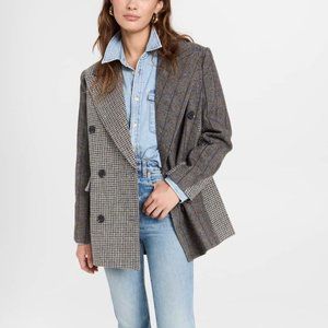 Avec Les Filles Mixed Plaid Double Breasted Blazer